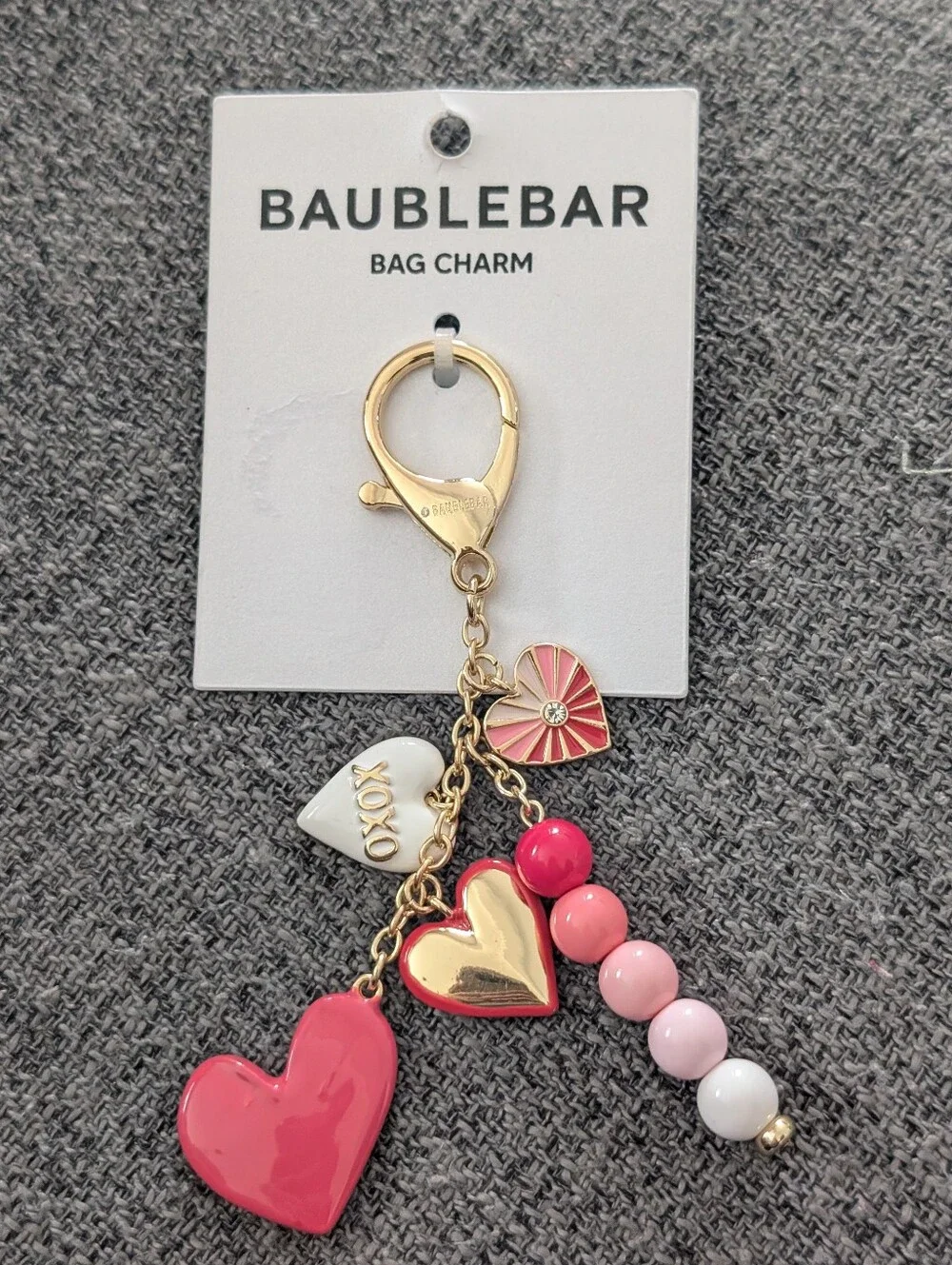 BaubleBar Pink, White & Gold Heart Charm Keychain